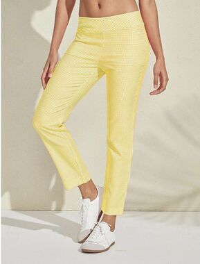 New ACEGOLFS (XXL) Yellow Gingham Eagle 28" Performance Stretch Ankle Pants $90